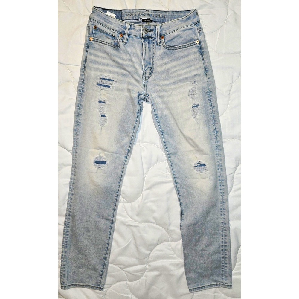 American Eagle Outfitters AirFlex 360 Skinny Jeans Light Wash Distressed 28